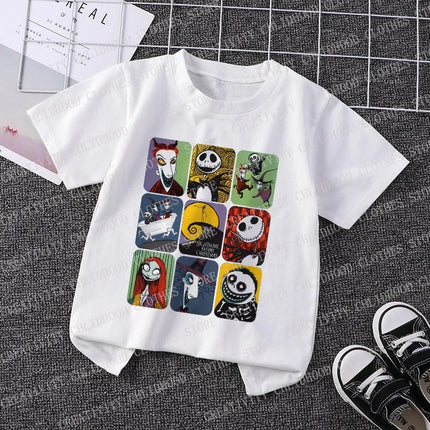 Halloween T-shirts Children Jack Skellington Pumpkin Print for Girl Boy Clothes Tee Shirt Cartoons Kid Casual Short Sleeve Tops