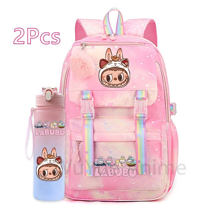 2Pcs/set Cute Cartoon Backpack with 750Ml Outdoor Sports Water Bottle Student Girl Boy Schoolbag Large Capacity Travel Bag Gift