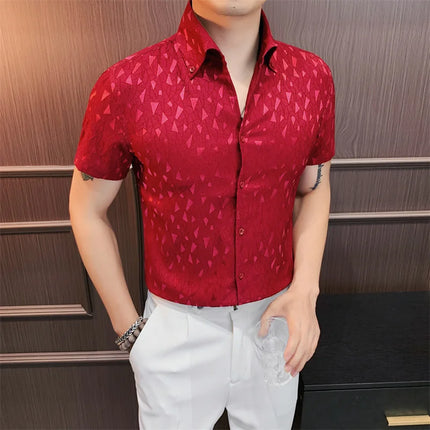 2024 Summer Fashion Printed Shirts High Quality No Ironing Slim Fit Short Sleeve Social Formal Shirt Club Outfits Tuxedo 4XL-M