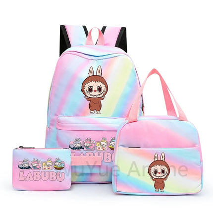 3Pcs/set Cartoon Printed Backpack with Lunch Bag Pencil Case Boy Girl Knapsack Teenage Student Large Capacity Colorful Bookbag