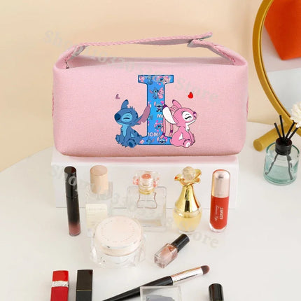 Disney Stitch Fashion Makeup Pouch for Women Anime High-capacity Cosmetic Bag Cartoon Letter A-Z Portable Handbag Washing Bags