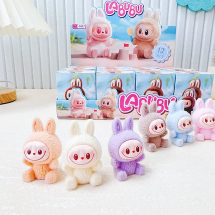 LABUBU Blind Box Trendy Cartoon Flocking LABUBU Cloth Diy Cute Desktop Car Three-dimensional Ornaments Pendant Decoration Gift
