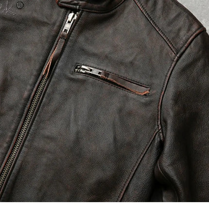 Tcyeek Genuine Leather Jacket for Men Top Layer Cowhide Coats Spring Autumn Vintage Leather Coat Mens Jackets Jaqueta Masculina