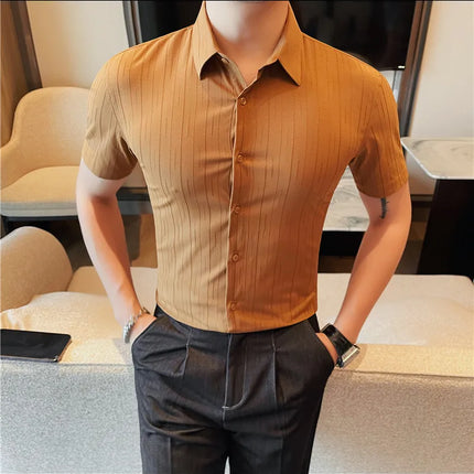 Plus Size 4XL-M Luxury Summer Fashion Striped Shirts Men's Short Sleeved Slim Fit Casual Business Shirt 2024 New Club Outfits