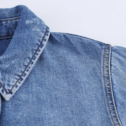 Spring Women's Suit Short Denim Shirt Jacket High Waist Department With Wide Leg Pants 2025 Casual Jacket Jeans 2-piece Set
