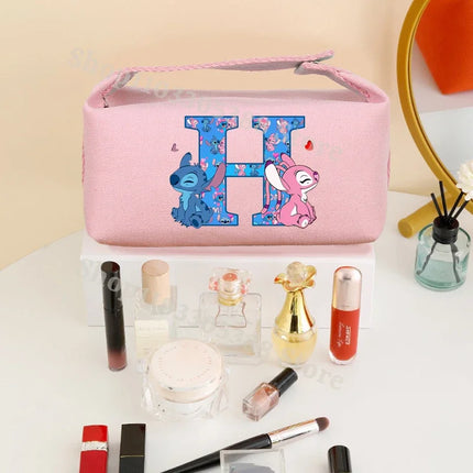 Disney Stitch Fashion Makeup Pouch for Women Anime High-capacity Cosmetic Bag Cartoon Letter A-Z Portable Handbag Washing Bags