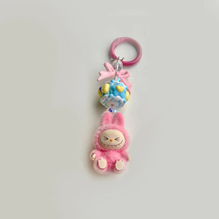 LAFUFU Kawaii Mini Keychains Flocking Backpack Pendant Key Chain LA-BU-BU Pendant Doll Cute Backpack Pendant Gifts for Girls