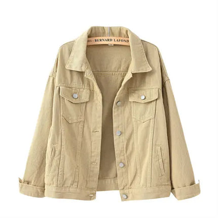 Pure Color Women's Denim Jacket Single-breasted Lapel Coat Fashion Casual Tops Green Black Red Blue Outerwear Female Overcoat