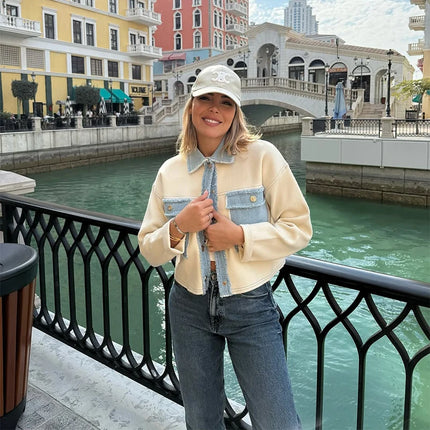 Women Patchwork Fringes Denim Jackets Coats Baggy Long Sleeves Spring Summer Jeans Tops Distressed High Street Elegant Lady Coat