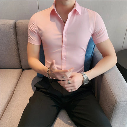 Summer Men Fashion Casual Short Sleeve Solid Shirt Super Slim Fit Male Social Business Dress Shirt Brand Men Casual Dress Blouse
