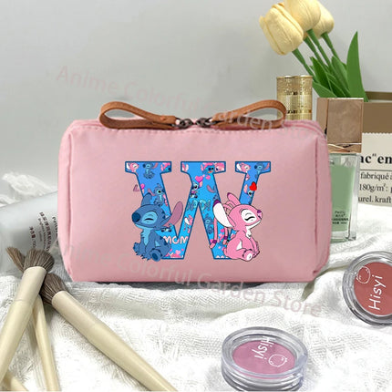 Disney Stitch Fashion Makeup Pouch for Women Cartoon Letter A-Z Printed Cosmetic Bag Students Portable Washing Bags Girls Gifts