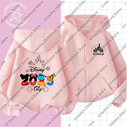 Fashion Disneyland Trip Clothes Caricature zipper Hoodie Children Top Cartoons Disney Kawaii 2025 Girl Clothes Boy Disney Kids