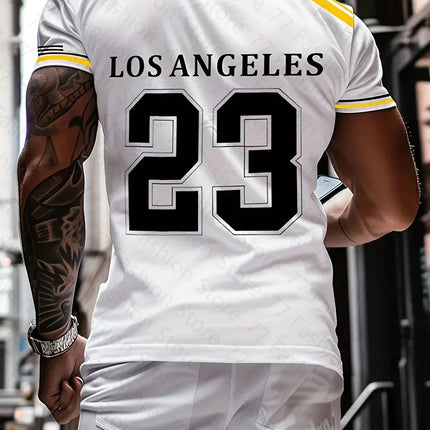 23 Print Men's Casual Short Sleeve T-Shirt Trendy Summer Tee Crew Neck Men's Clothing Breathable Loose Fashion Streetwear