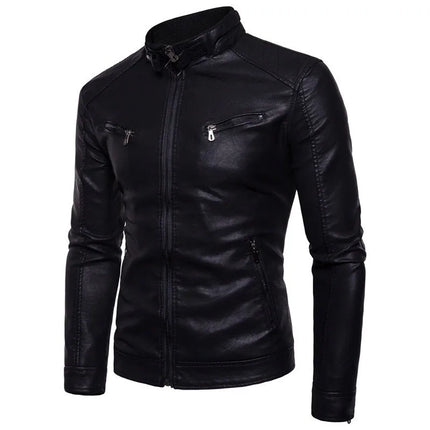 2024 PU Casual Leather Jacket Men Spring Autumn Coat Motorcycle Biker Slim Fit Outwear Male Black Blue Clothing Plus Size M-3XL