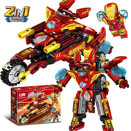 NEW Disney Superhero Transforming Mecha Motorcycle 2 in 1 Building Blocks Sets Movie Avengers Model Bricks Kit Kids Toys Gift