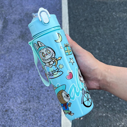New elastic lid outdoor straw cup with large capacity labu cute cartoon children's straw cup
