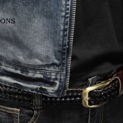 2023 Denim Jacket Men's Denim Jacket Mock Neck Zipper Slim Fit Blue Denim Jacket
