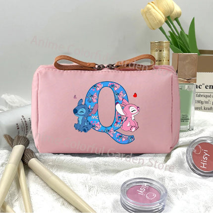 Disney Stitch Fashion Makeup Pouch for Women Cartoon Letter A-Z Printed Cosmetic Bag Students Portable Washing Bags Girls Gifts