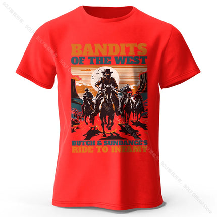 Men's Bandits of The West Printed T-Shirt 100% Cotton Oversized Street Graphic Tees for Men Women Summer Tops