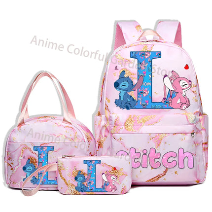 3pcs Disney Stitch Backpack Pencil Case Lunch Bag Set Students Fashion Schoolbag Pen Bag Bento Pouch Suit Anime School Supplies