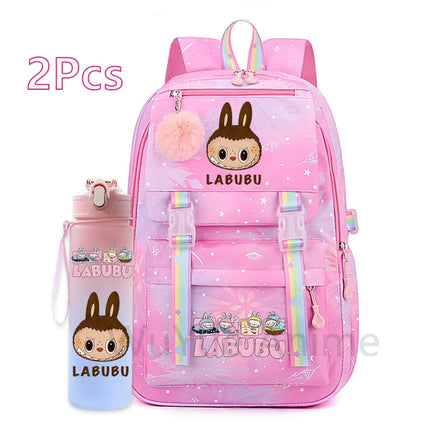 2Pcs/set Cute Cartoon Backpack with 750Ml Outdoor Sports Water Bottle Student Girl Boy Schoolbag Large Capacity Travel Bag Gift