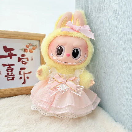 Labubu 15cm/17cm Doll Clothing Sitting Party Strawberry Tank Top Skirt Paired With Princess White Shoes Princess Baby Clothes