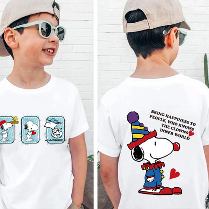 Snoopy print children's clothing kids cotton T-shirt cartoon short-sleeved white top personality clothing suitable for boys