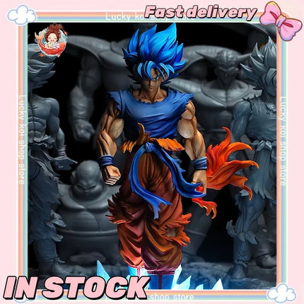 In Stock 35cm Dragon Ball Anime Figure Son Goku Kakarotto Super Saiyan God blue two heads Figure PVC Collection Model Toy Gifts