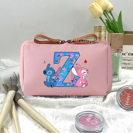 Disney Stitch Fashion Makeup Pouch for Women Cartoon Letter A-Z Printed Cosmetic Bag Students Portable Washing Bags Girls Gifts