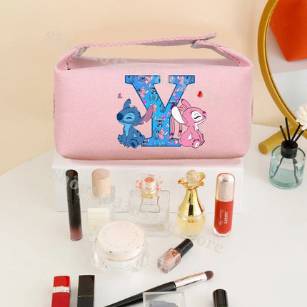 Disney Stitch Fashion Makeup Pouch for Women Anime High-capacity Cosmetic Bag Cartoon Letter A-Z Portable Handbag Washing Bags
