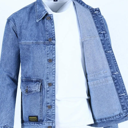 Male Jean Coats Blue Button Men's Denim Jacket Autumn Cheap Price Stylish New in Y2k One Piece of Fabric Low Cost Cowgirl Size L