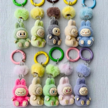New Mini Standing and sitting postures Monster Car Keychain Flocking doll Bag Cell Phone Charm Pendant Backpack Decoration Gift