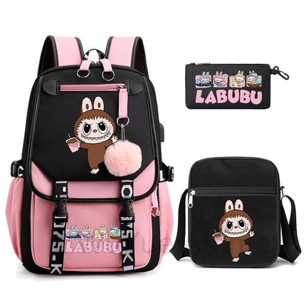 3Pcs/set Cartoon Printed Backpack with Shoulder Bag Pencil Case Bookbag Teenager Kid Student Boy Girl Schoolbag Colorful Bagpack