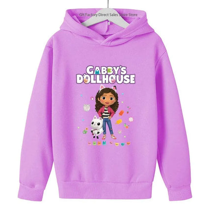 Girls Cute Cartoon Print Gabby's Spring Autumn Long Sleeve Hoodies Casual Tops Clothes 2-13 Years Kids Loungewear Outfits Hoodie