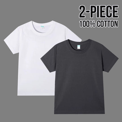 Simple Daily 2 Piece 100% Cotton T-shirt for Boys Girls Solid Color Crew Neck Short Sleeve Tops High Quality 2025 Kids Clothes