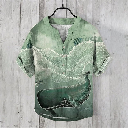 Cross-border foreign trade men's summer 3D printed octopus print shirt casual loose linen short-sleeved shirt T-shirt