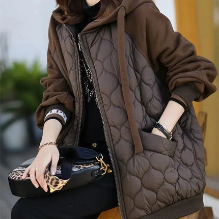 Light Down Cotton Suit 2023 Winter New Korean Version Temperament Mother Pack Padded Jacket Hooded Loose Cotton Clothes Female X