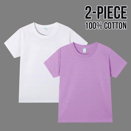 Simple Daily 2 Piece 100% Cotton T-shirt for Boys Girls Solid Color Crew Neck Short Sleeve Tops High Quality 2025 Kids Clothes