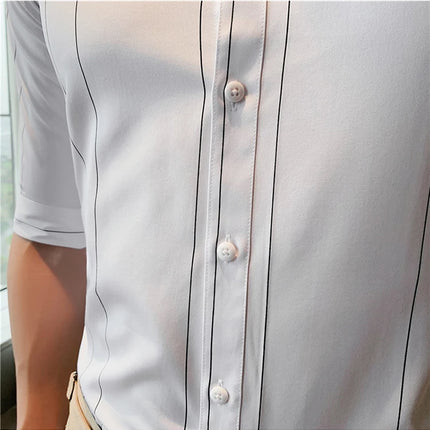 Black/White Summer Half Sleeve Striped Shirts Men 2023 Fashion Business Slim Fit Casual Blouse Social Tuxedos Plus Size 5XL-M