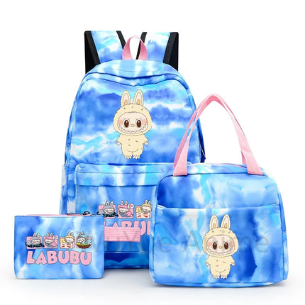 3Pcs/set Cartoon Printed Backpack with Lunch Bag Pencil Case Boy Girl Knapsack Teenage Student Large Capacity Colorful Bookbag