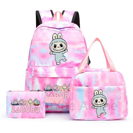 3Pcs/set Cartoon Printed Backpack with Lunch Bag Pencil Case Boy Girl Knapsack Teenage Student Large Capacity Colorful Bookbag