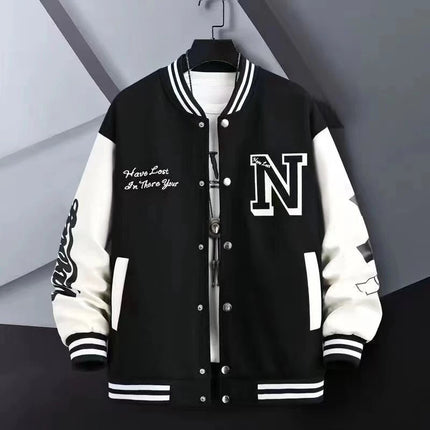 Smiling Face Embroidery Baseball Jacket Preppy Style Patchwork Outerwear Coat Men's Clothing Vintage Streetwear Hip Hop Jacket