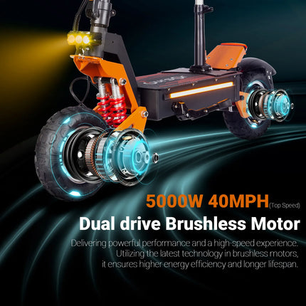 TOURSOR X5 Adult Electric Scooter 2500W*2 Dual Motor Electric Scooter 52V 26AH 11-inch Road Tires City Electric Scooter