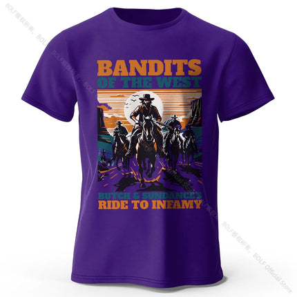 Men's Bandits of The West Printed T-Shirt 100% Cotton Oversized Street Graphic Tees for Men Women Summer Tops