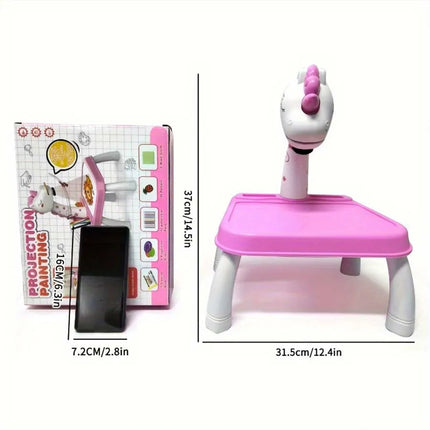 Children's projection painting table, pony shape, graffiti drawing board, electric with music, wipeable drawing board, baby earl