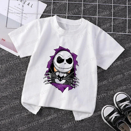 Halloween T-shirts Children Jack Skellington Pumpkin Print for Girl Boy Clothes Tee Shirt Cartoons Kid Casual Short Sleeve Tops