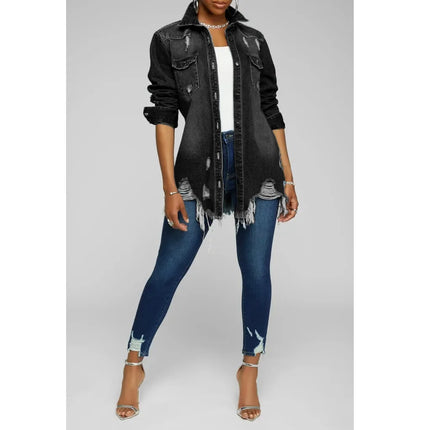 Women Jeans Jackets Spring Summer Ripped Denim Vintage Casual Denim Jacket Long Sleeve Female Chic Coat Streetwear 2024
