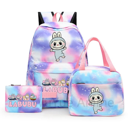 3Pcs/set Cartoon Printed Backpack with Lunch Bag Pencil Case Boy Girl Knapsack Teenage Student Large Capacity Colorful Bookbag