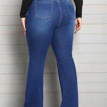 Blue Classic Fashion Flare Pants Comfort Micro Stretch Mid Waist Jeans Women Plus Size Trousers Casual Elastic Gym Sports Pant