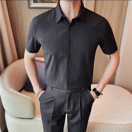Plus Size 4XL-M Luxury Summer Fashion Striped Shirts Men's Short Sleeved Slim Fit Casual Business Shirt 2024 New Club Outfits